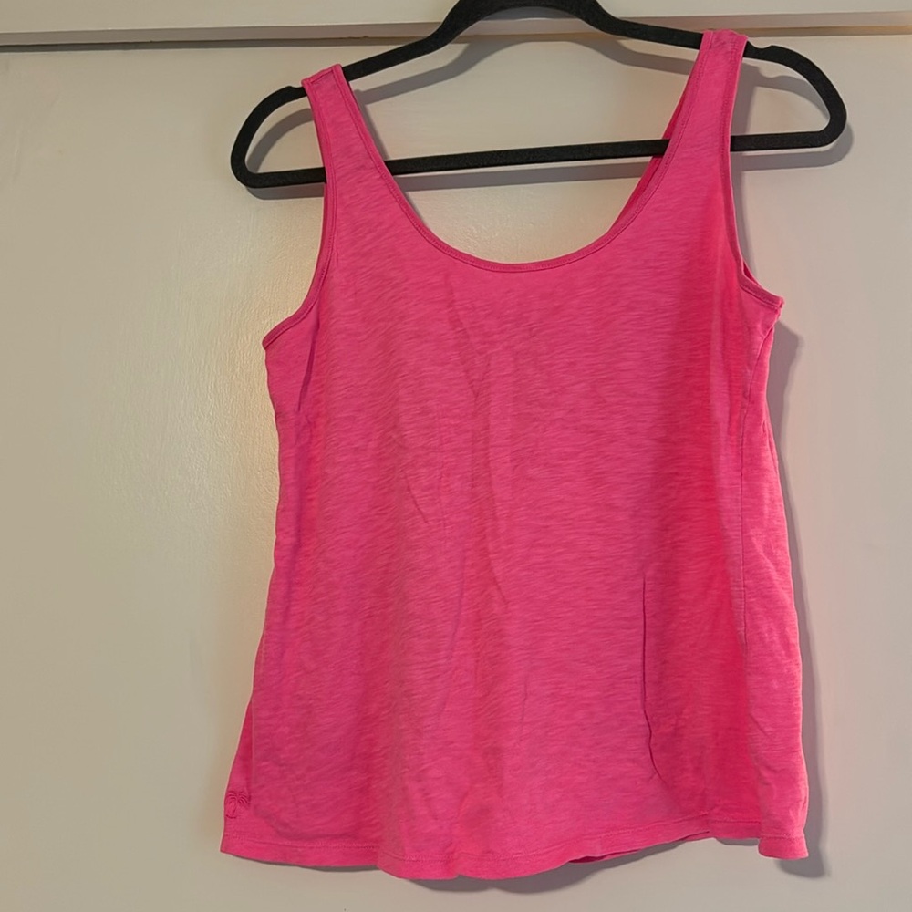 Lilly Pulitzer Tank Top Womens Pink Sleeveless Top with palm tree embroidery